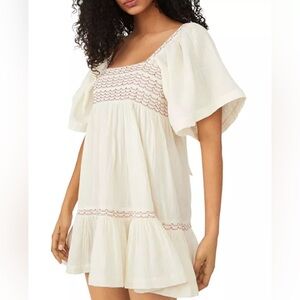 Free People Easy to Love Smocked Trim Mini Dress